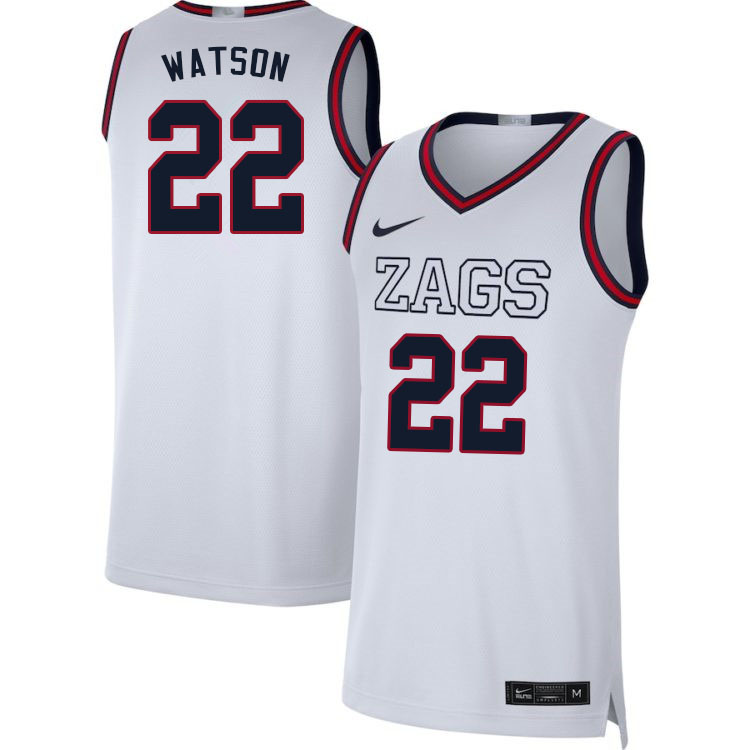 Men #22 Anton Watson Gonzaga Bulldogs College Basketball Jerseys Sale-White